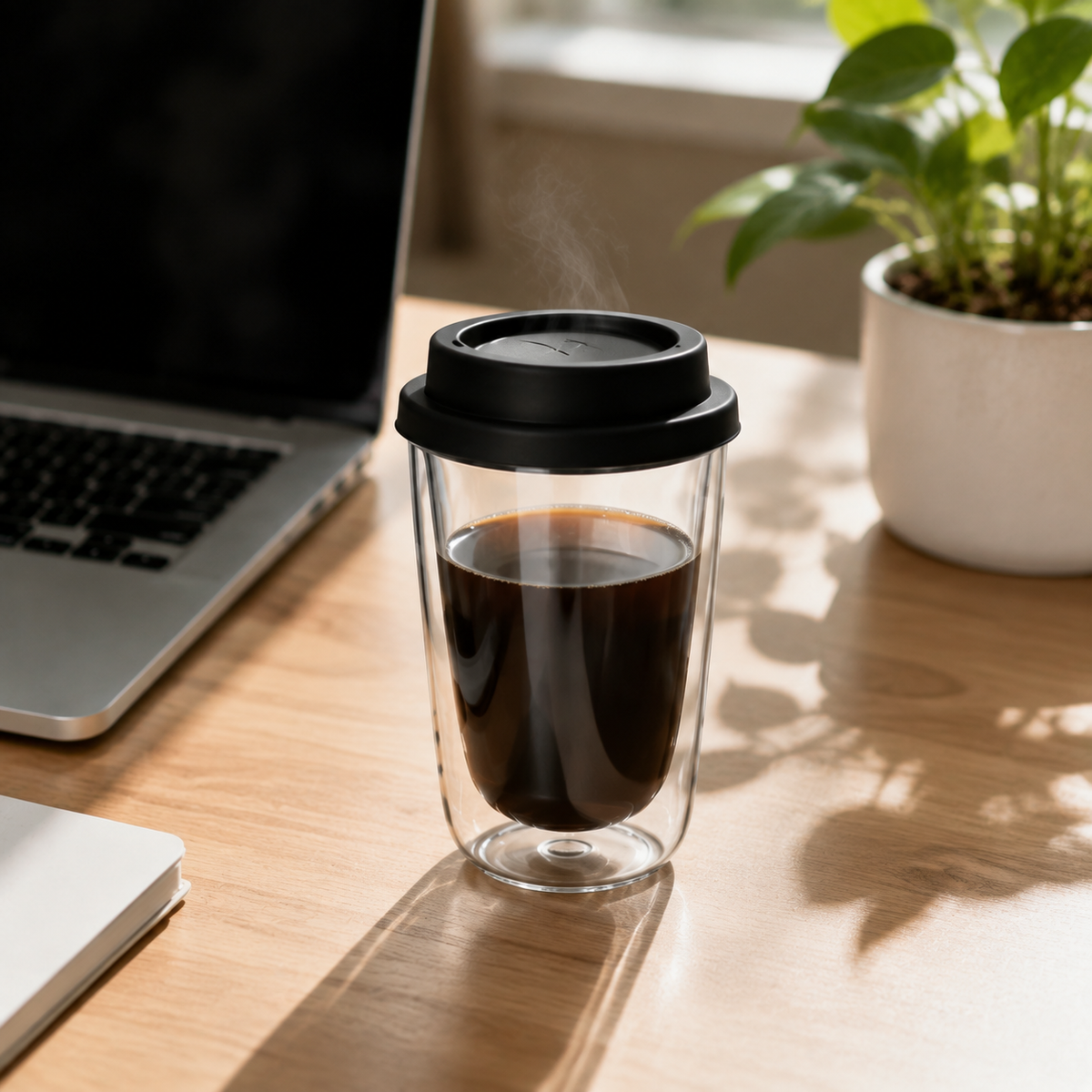 Double-Wall Glass Cup with Silicone Lid