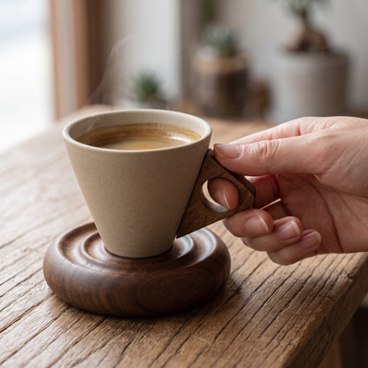 Small Rustic Ceramic Cone Coffee Cup with C-Style Base
