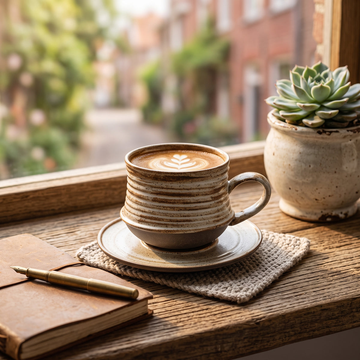 Retro Coarse Pottery Coffee Cup and Saucer Set