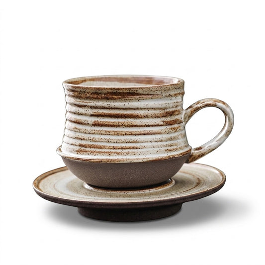 Retro Coarse Pottery Coffee Cup and Saucer Set